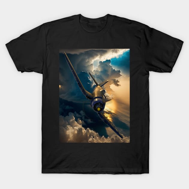 F4U Corsair in the SunSet Aircraft Art T-Shirt by CoolCarVideos